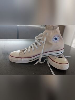 Converse High Top Sneakers - Beige, White, Red Accent Size 13